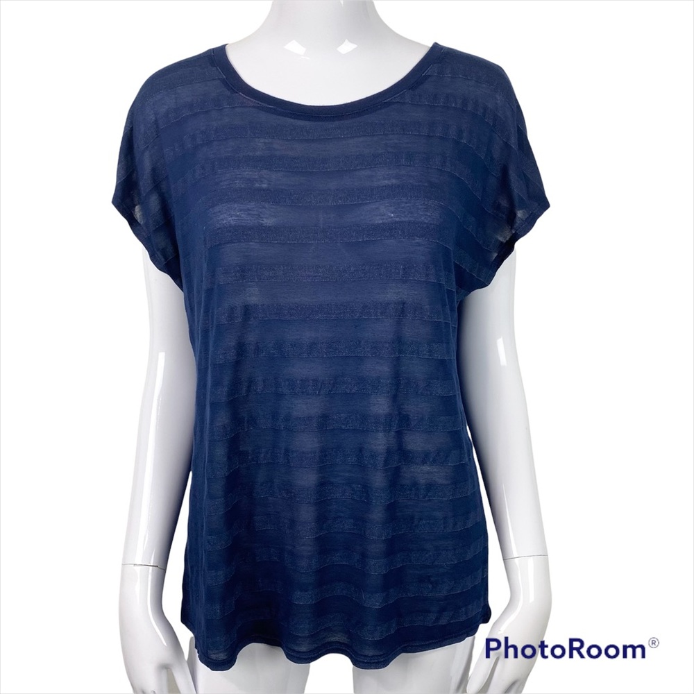 Michael stars semi-sheer striped sleeveless top blue OS